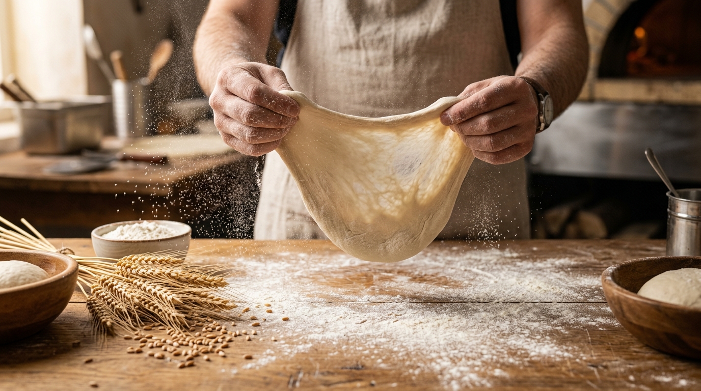 Artisan flour blending and pizza dough kneading